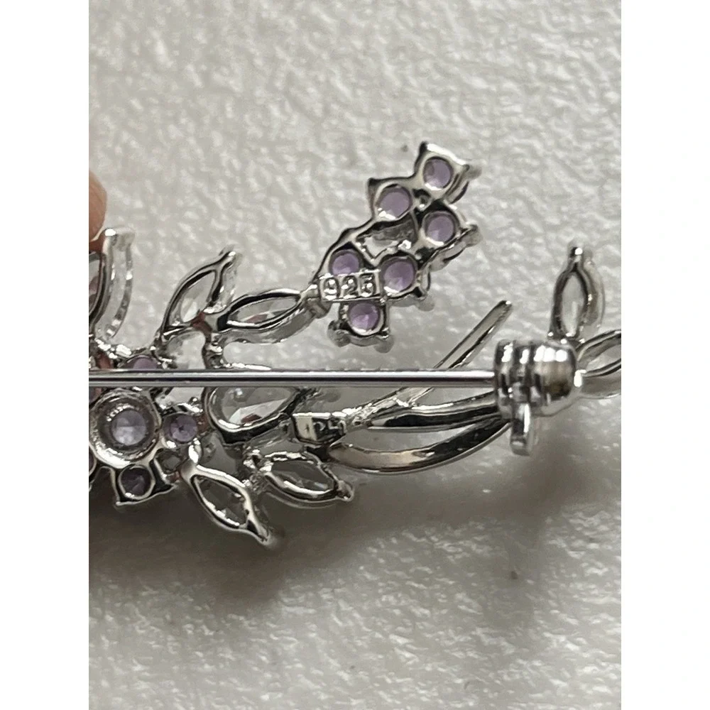 18K White Gold Over 925 Sterling Brooch Pin 6.5 G